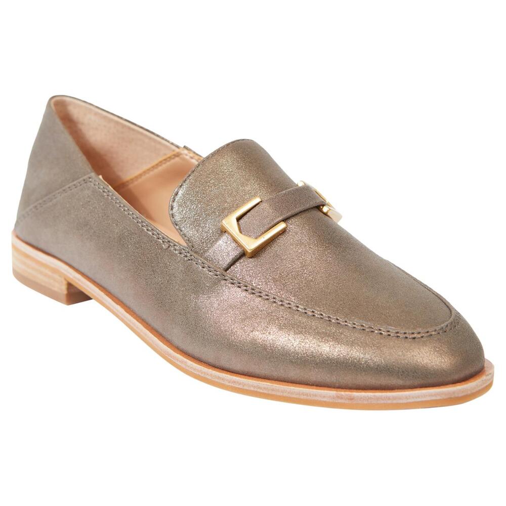 Vince Camuto Cakella Grey Metallic Buckle Flat Shimmer Shine Loafers NWOB Size 8